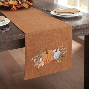 new 120"x14" PECAN-colored Autumn Pumpkin Embroidered Thanksgiving Table Runner